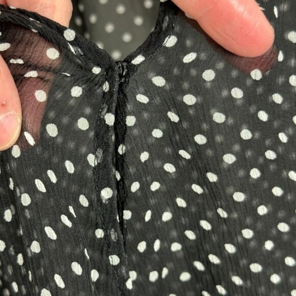 Sezane 100% Silk Wrap Blouse Womens Size 40 French US 8 Polka Dot Top Black Ecru - Picture 7 of 15